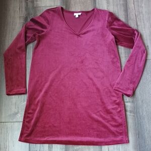 Pure Jill Elegant V-Neck Long Sleeve Top in Rich Burgundy